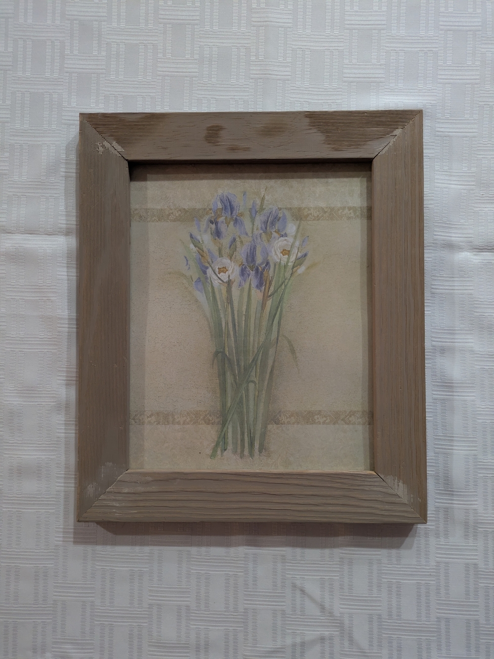 Source Unknown Beige Wood Framed Iris Print with Soft Purple Blooms